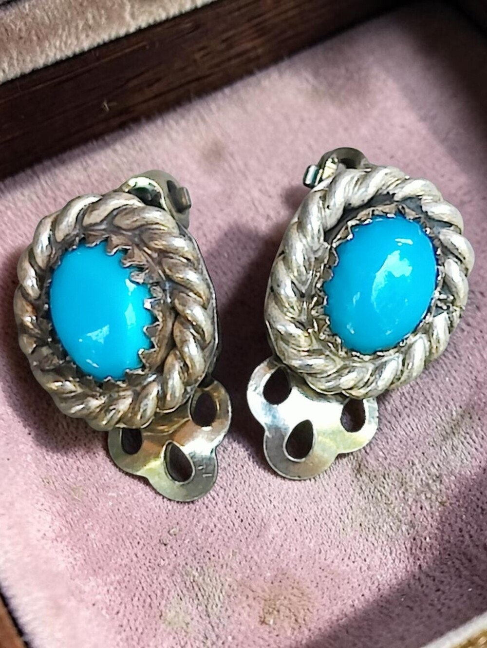 Vintage Sterling Native American Sleeping Beauty Turquoise Earrings